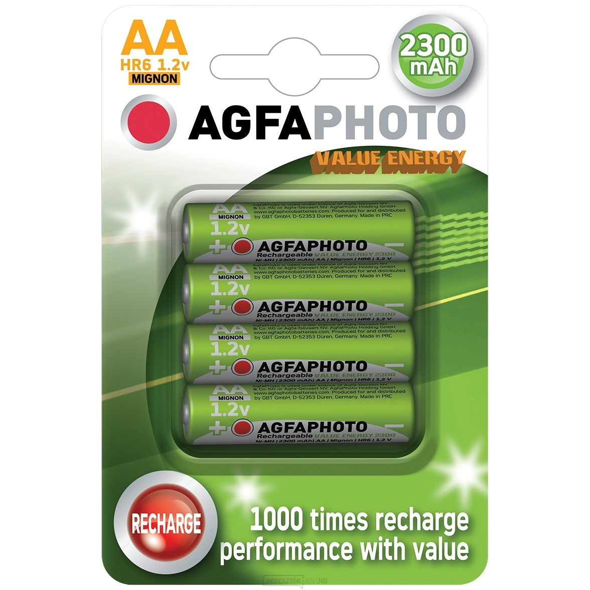 AgfaPhoto újratölthető NiMH akkumulátorok AA, 2300mAh, buborékcsomagolás 4db