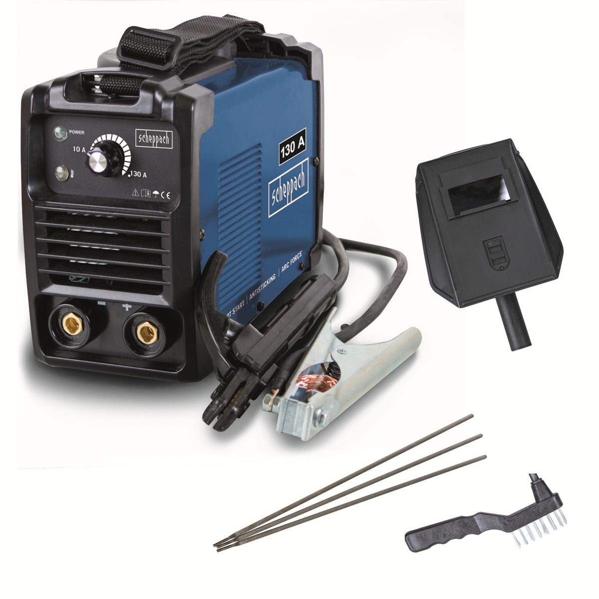 Scheppach WSE1000 hegesztő inverter 130 A tartozékokkal
