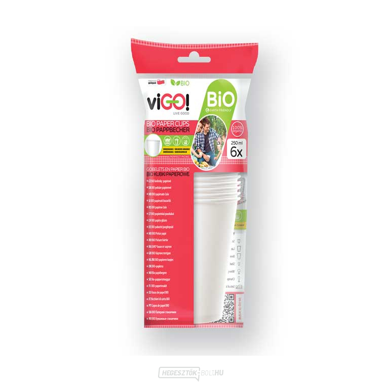 viGO! BIO papírpohár fehér 250 ml,,, laminált PLA,, 6 db...
