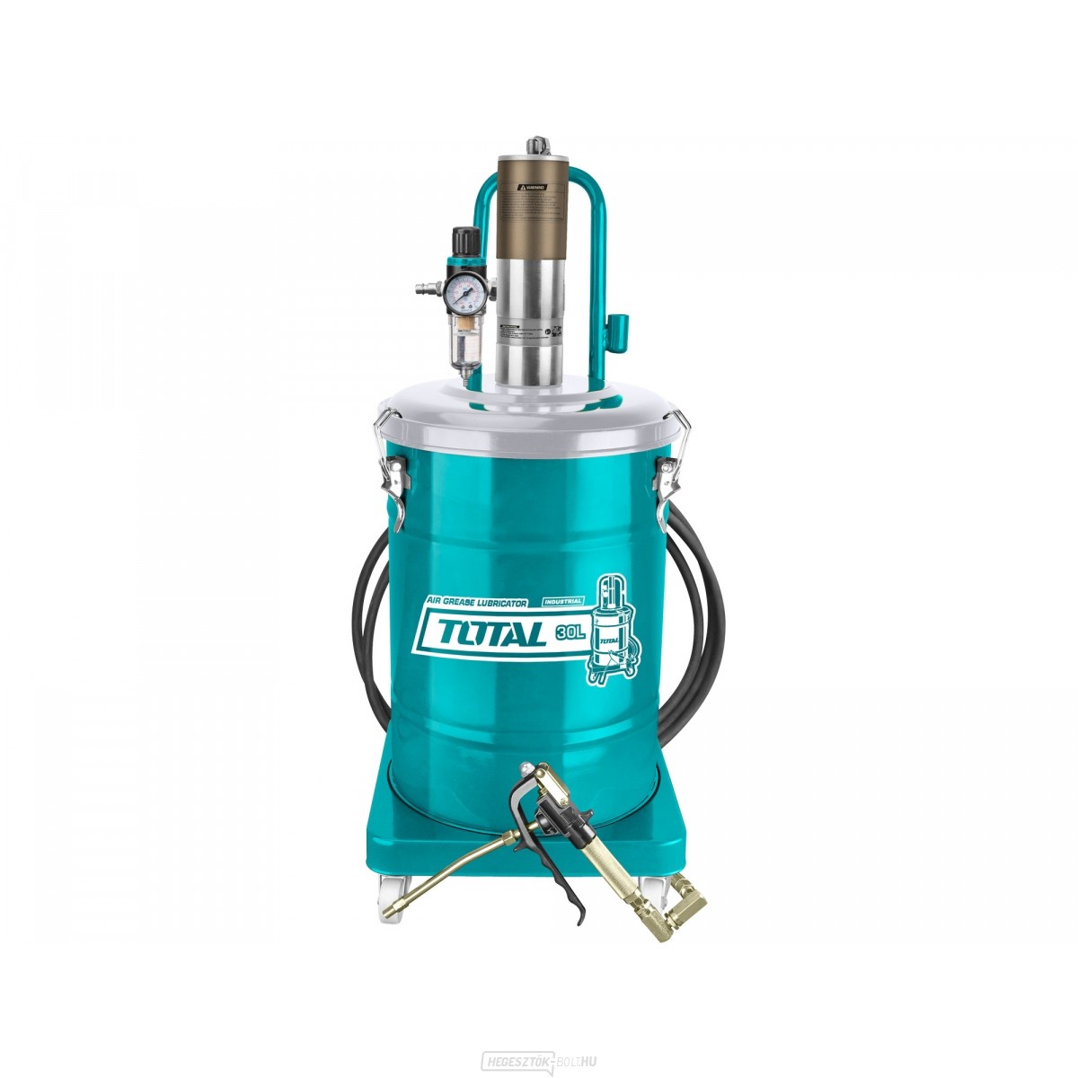 Pneumatikus kenőprés, ipari, kenőanyagtartály kapacitása 30l, mobil, léghenger átmérője 70mm