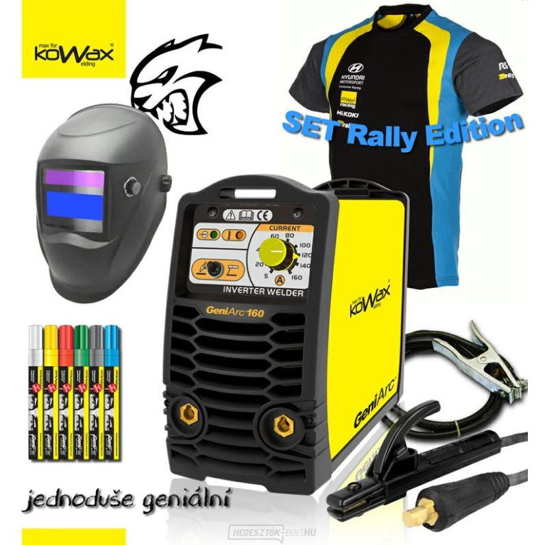 KOWAX® GeniArc®160 MMA/TIG hegesztő inverter RALLY EDITION SET II - 3m kábelek Kukla GenFIX FREE RALLY póló - 3m kábelek Kukla GenFIX FREE RALLY póló