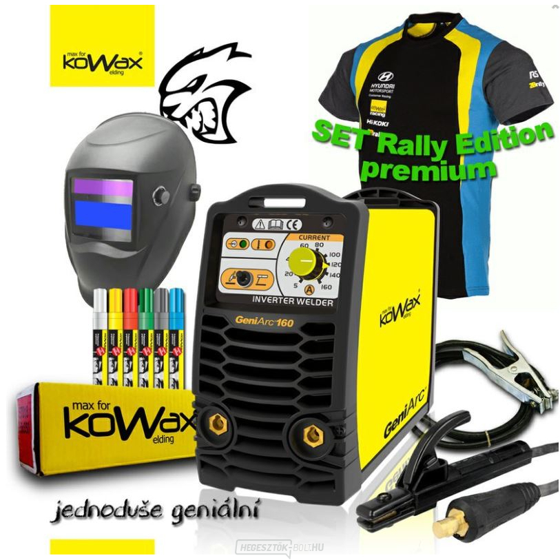 KOWAX® GeniArc®160 MMA/TIG hegesztő inverter RALLY EDITION SET III - 3 kábel Kukla elektródák 2.5mm/2.5kg póló