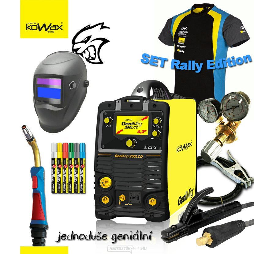 KOWAX GENIMIG 250LCD 4.3 HEGESZTŐ INVERTER MIG/MAG/MMA/TIG + KÁBELEK + PISZTOLY + SZELEP + SISAK + PÓLÓ