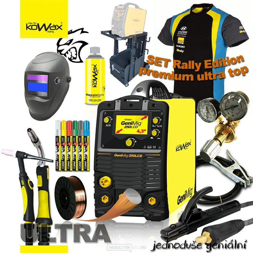 KOWAX GENIMIG 250LCD 4.3 HEGESZTŐ INVERTERES MIG/MAG/MMA/TIG + KÁBELEK + 2xPISZTOLY + SZELEP + HEGESZTŐFEJ + SZÓRÁS + HEGESZTŐ. DRÓT+ALVÁZ+PÓLÓ
