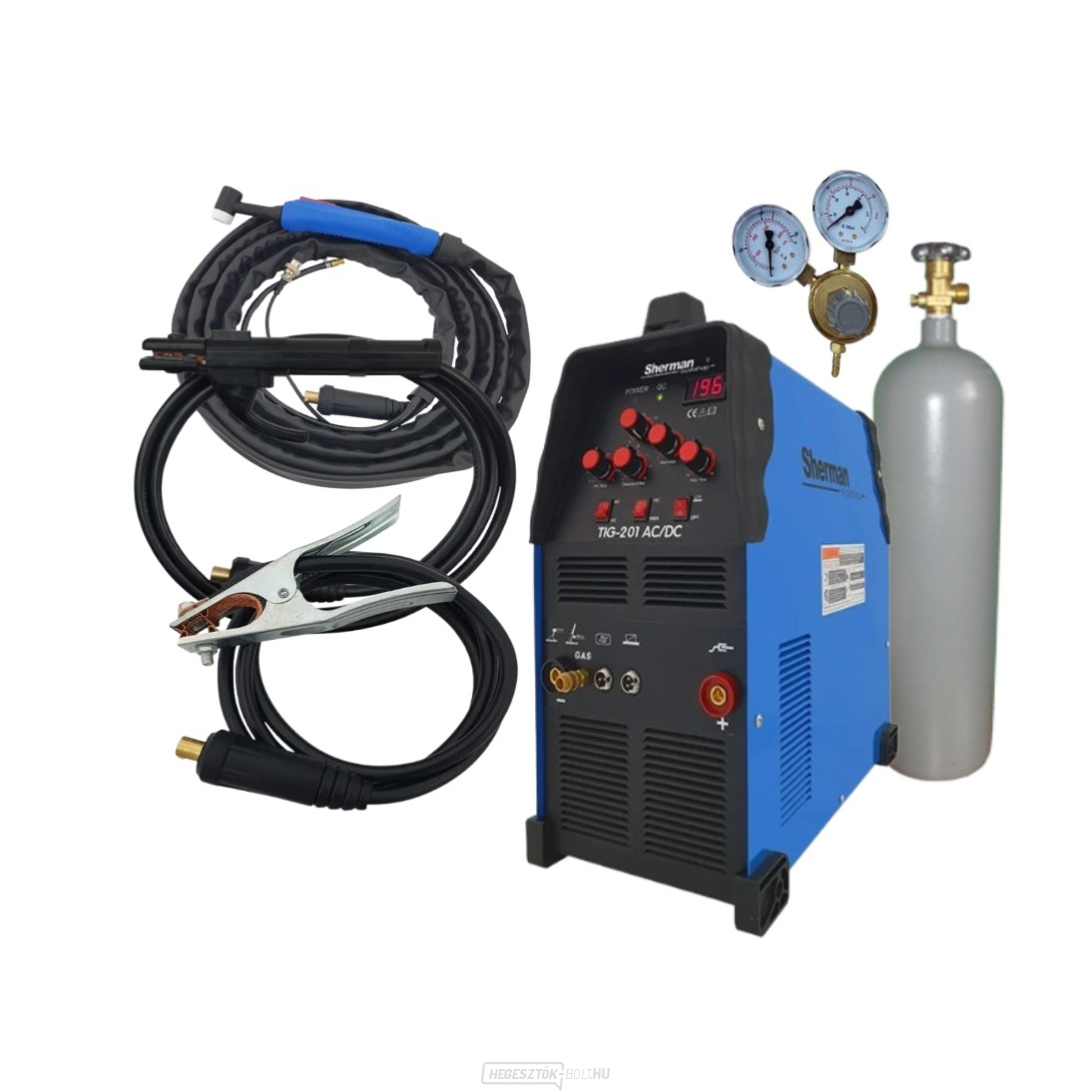 SHERMAN HEGESZTŐ INVERTERES TIG 201 AC/DC + KÁBELEK + PISZTOLY + FELSZERELÉSKÉSZLET + SZELEP + TELI ARGON PALACKOK