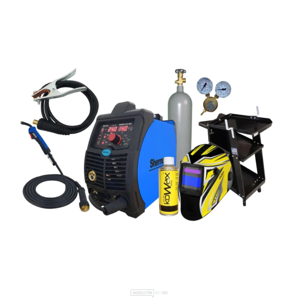 SHERMAN INVERTERES HEGESZTŐGÉP DIGIMIG 225GDS + 3M-ES PISZTOLY + KÁBELEK + SISAK + SZELEP + DRÓT + SPRAY + KOCSI + TELI CO2 PALACKOK