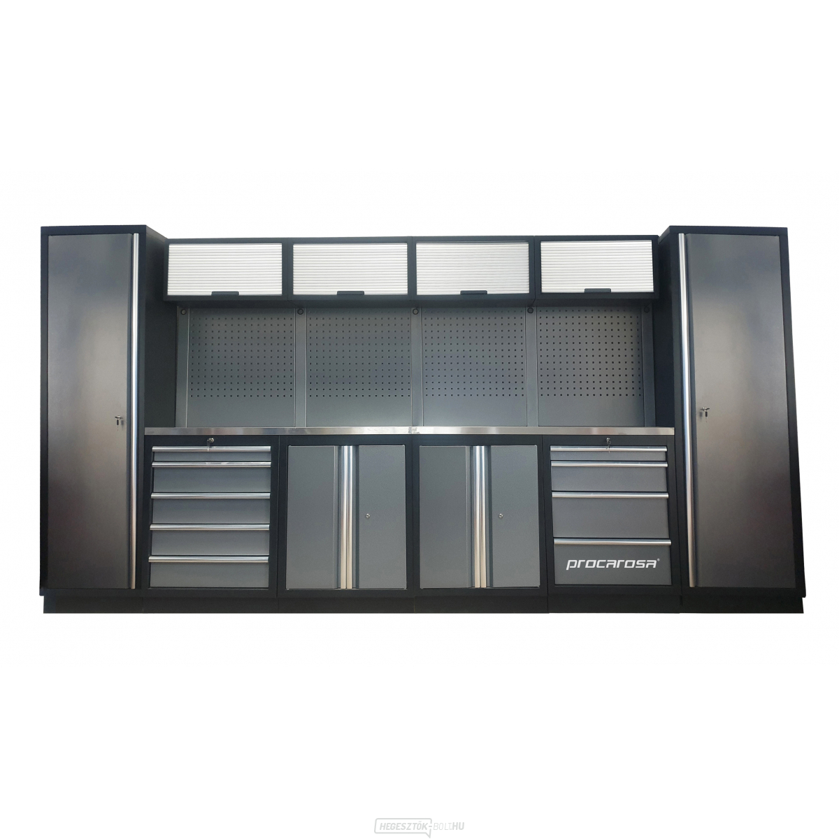 Procarosa PROFESSIONAL L-1 Műhelybútor szett Munkalap: rozsdamentes acél, Súly: 372,1 kg