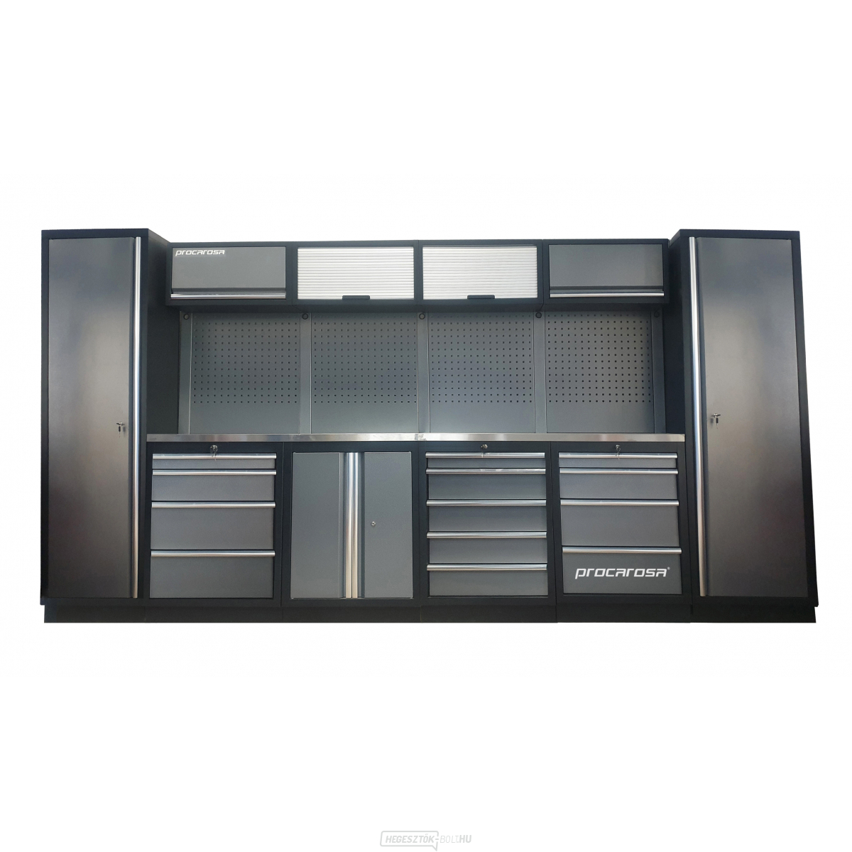 Procarosa PROFESSIONAL L-4 Műhelybútor szett Munkalap: rozsdamentes acél, Súly: 387,7 kg