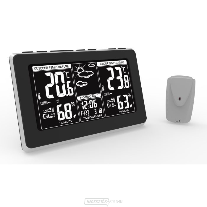 Solight meteorológiai állomás, extra nagy LCD kijelző, hőmérséklet, páratartalom, RCC, fekete, ezüst, hőmérséklet riasztás