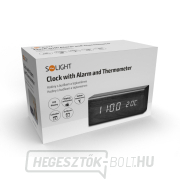 Solight óra ébresztővel, fehér LED háttérvilágítás, három ébresztő, állítható háttérvilágítás intenzitása, hőmérő, dekoráció: fekete fa Előnézet 