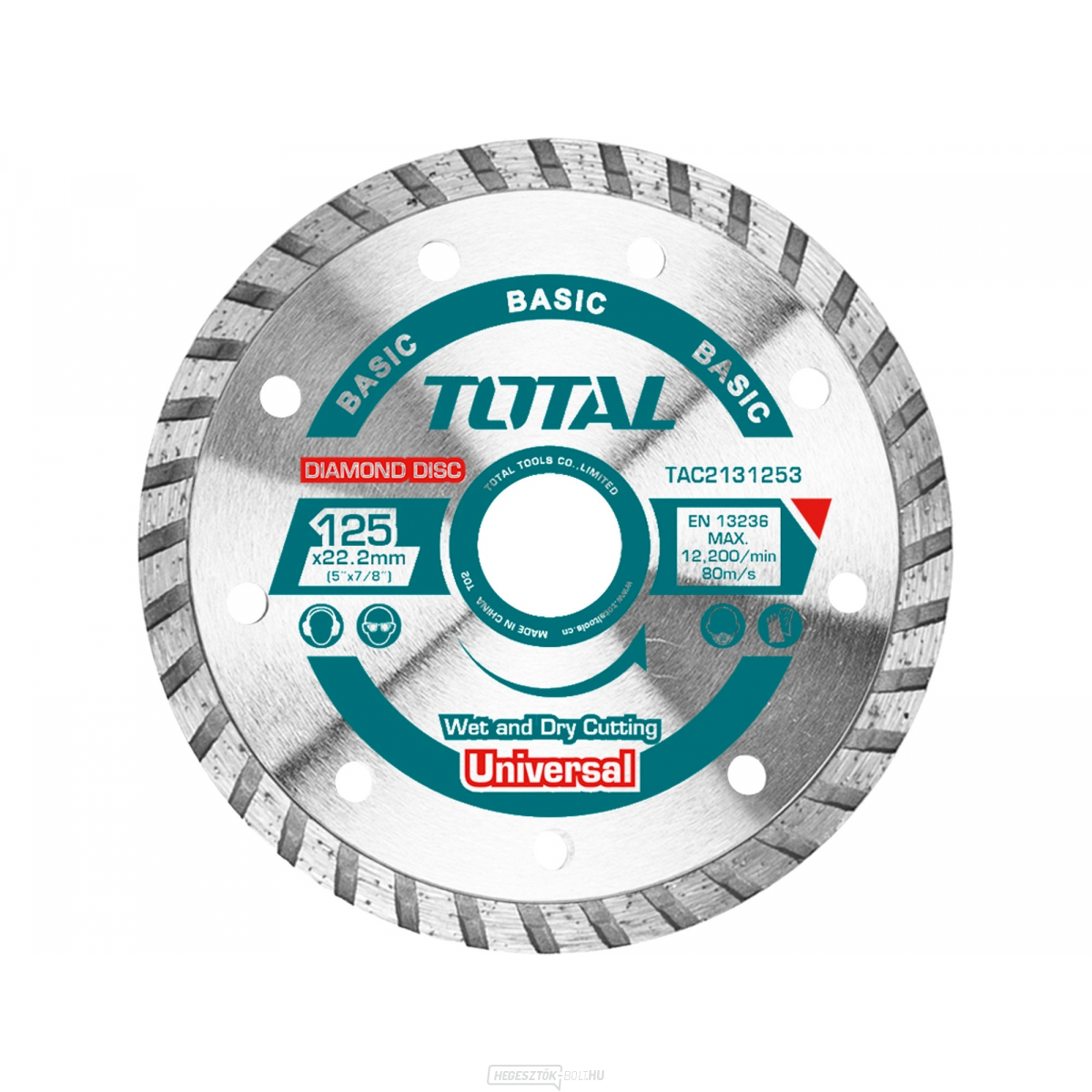 Gyémánt vágókorong, Turbo, száraz és nedves vágás, 125cm, 125x22,2mm, 7,5mm osztott szegmens, max. 12200 fordulat/perc. gallery main image