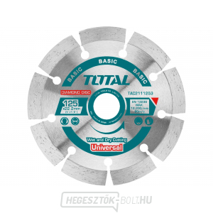 Gyémánt vágókorong, szegmentált, száraz és nedves vágás, 125cm, 125x22,2mm, osztott szegmens 7,5mm, max. 12200 rpm Gyémánt vágókorong, szegmentált, száraz és nedves vágás, 125cm, 125x22,2mm, osztott szegmens 7,5mm, max. 12200 rpm gallery main image