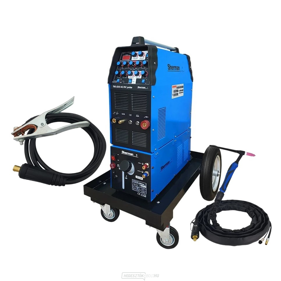 Sherman TIG 320ACDC impulzus + hűtőberendezés WS-7,5LT, TIG kocsi, AWI fáklya
