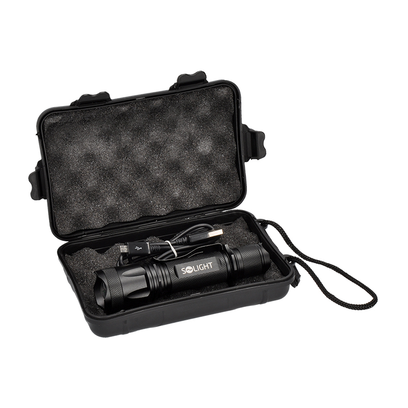 Solight újratölthető LED-es zseblámpa, 600lm, XM-L2 T6, fókusz, 2200mAh Li-Ion, USB töltéssel