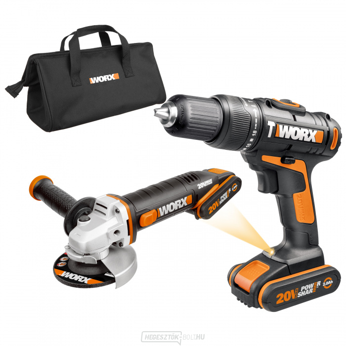 WX963 - Akkus ütvefúró és sarokcsiszoló 20V, 2x 2,0Ah + táska - PowerShare WX963 - Akkus ütvefúró és sarokcsiszoló 20V, 2x 2,0Ah + táska - PowerShare gallery main image