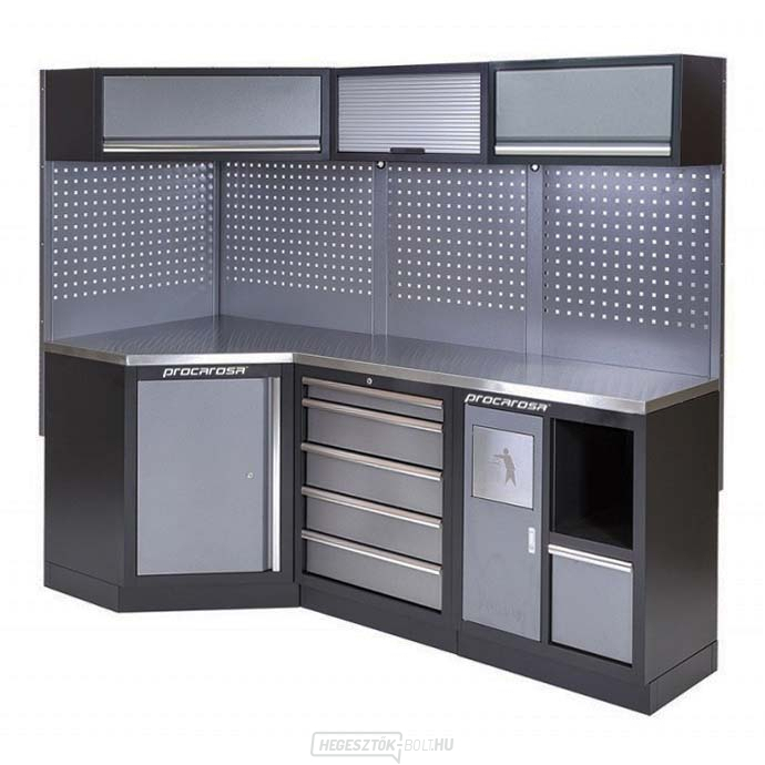 Műhelybútor sarokgarnitúra Procarosa PROFI XS-VIII Munkalap: rozsdamentes acél, Súly: 240 kg