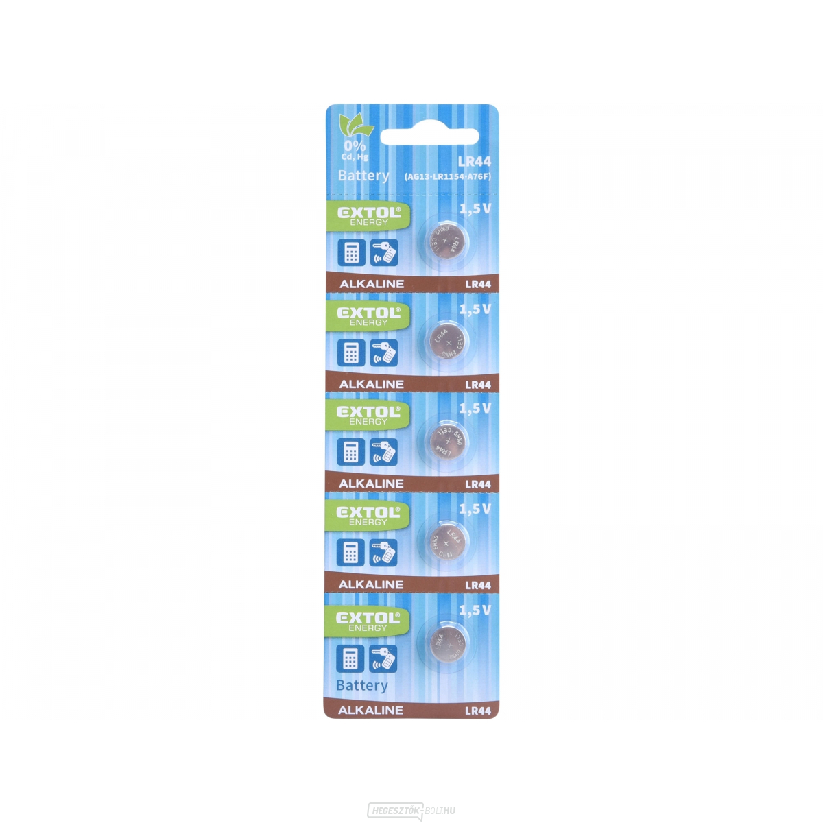 Alkáli elemek, 5db, 1,5V (LR44)
