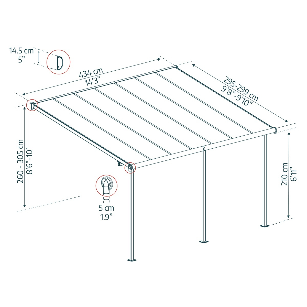 Palram Capri 4200 antracit 3 x 4,25 alumínium (előregyártott) pergola (antracit) Előnézet 