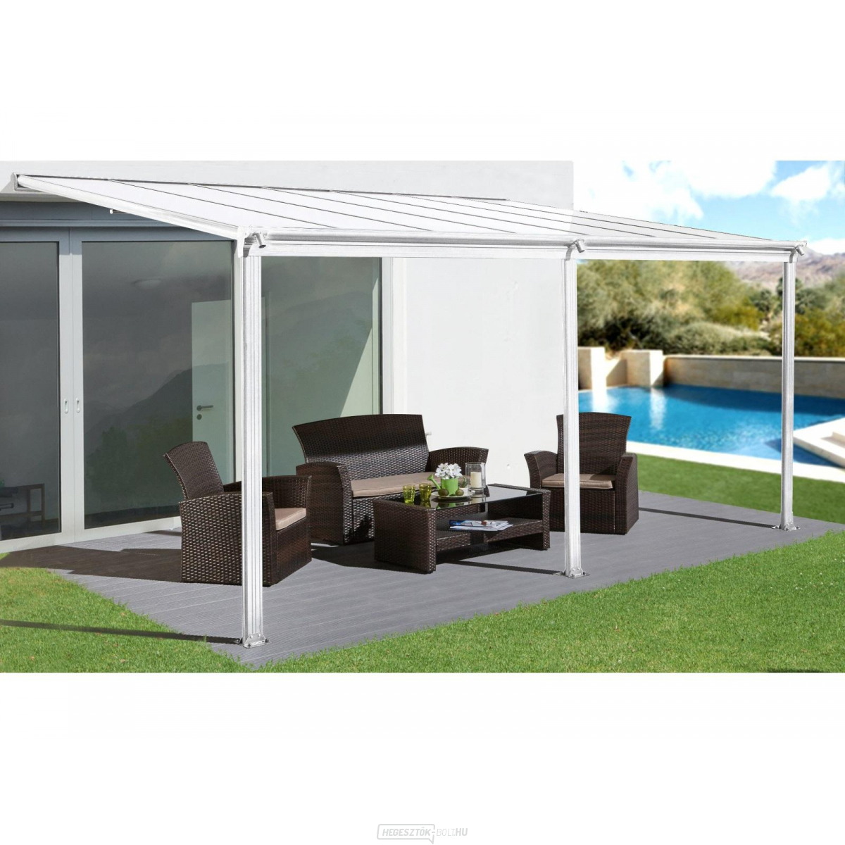 Alumínium pergola LANITPLAST WALL 53 fehér átlátszó PC