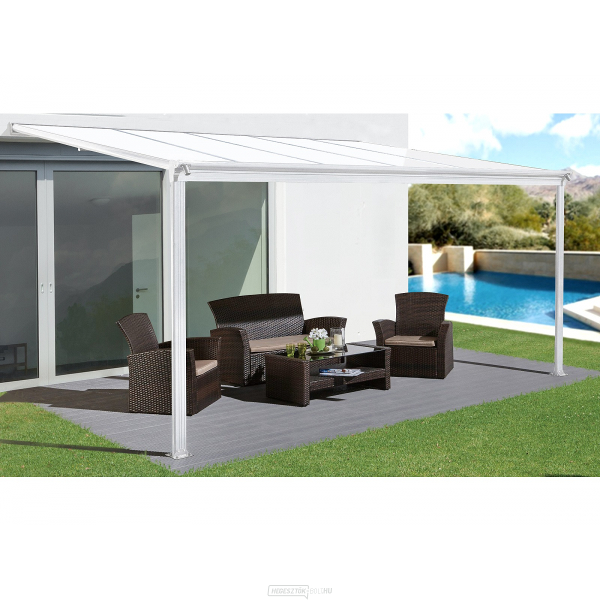 Alumínium pergola LANITPLAST WALL 33 fehér tiszta PC