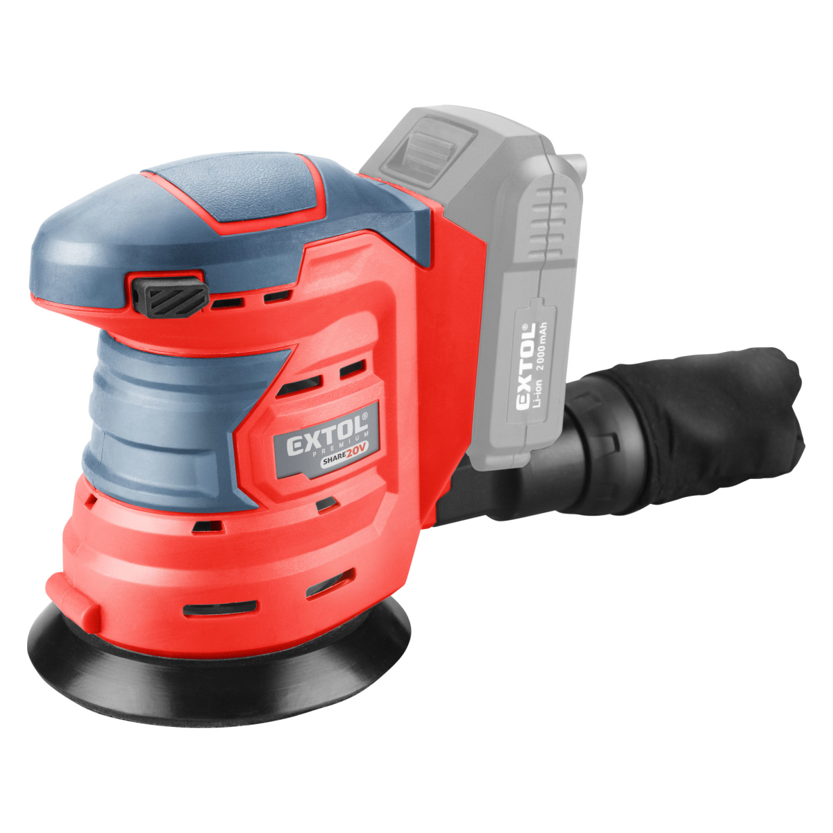 Akkus excenter csiszoló Extol Premium SHARE20V, 20V Li-ion, akkumulátor és töltő nélkül, 125mm