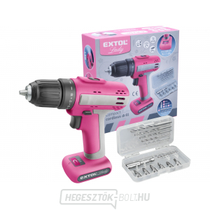 Akkumulátoros fúrócsavarhúzó rózsaszín EXTOL 12V Li-ion, 1500mAh Akkumulátoros fúrócsavarhúzó rózsaszín EXTOL 12V Li-ion, 1500mAh gallery main image