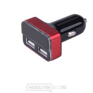 USB autós töltő, 12/24V, 2xUSB, mérő, 3,4A, 17W