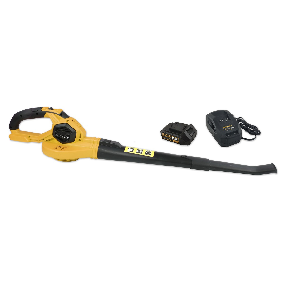 Riwall PRO RABL 20 SET Fúvó AC motorral 20 V 2Ah akkumulátor töltővel