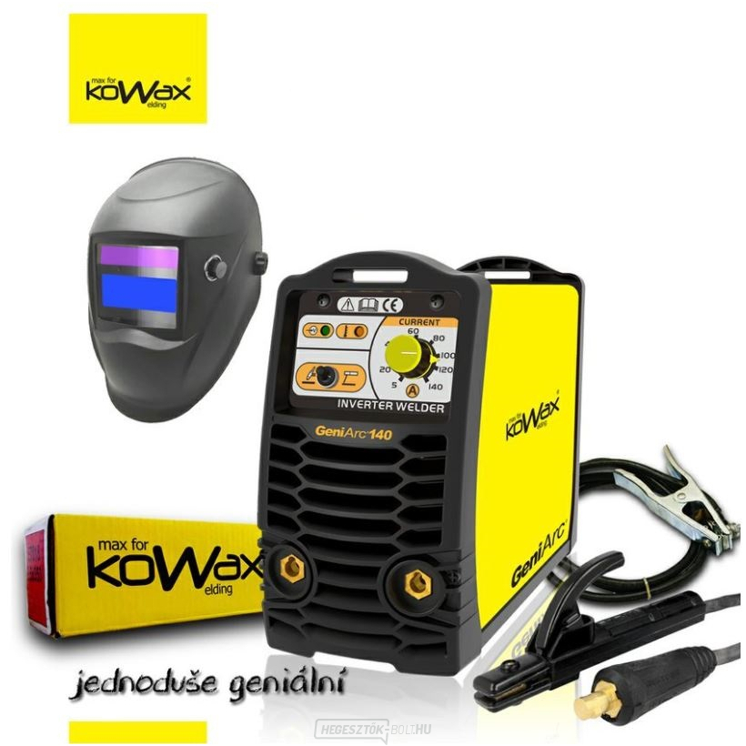 KOWAX® GeniArc®140 hegesztés. MMA/TIG inverter, szett 03a 3m kábelek 3m csuklya elektródák 2,5mm/2,5kg
