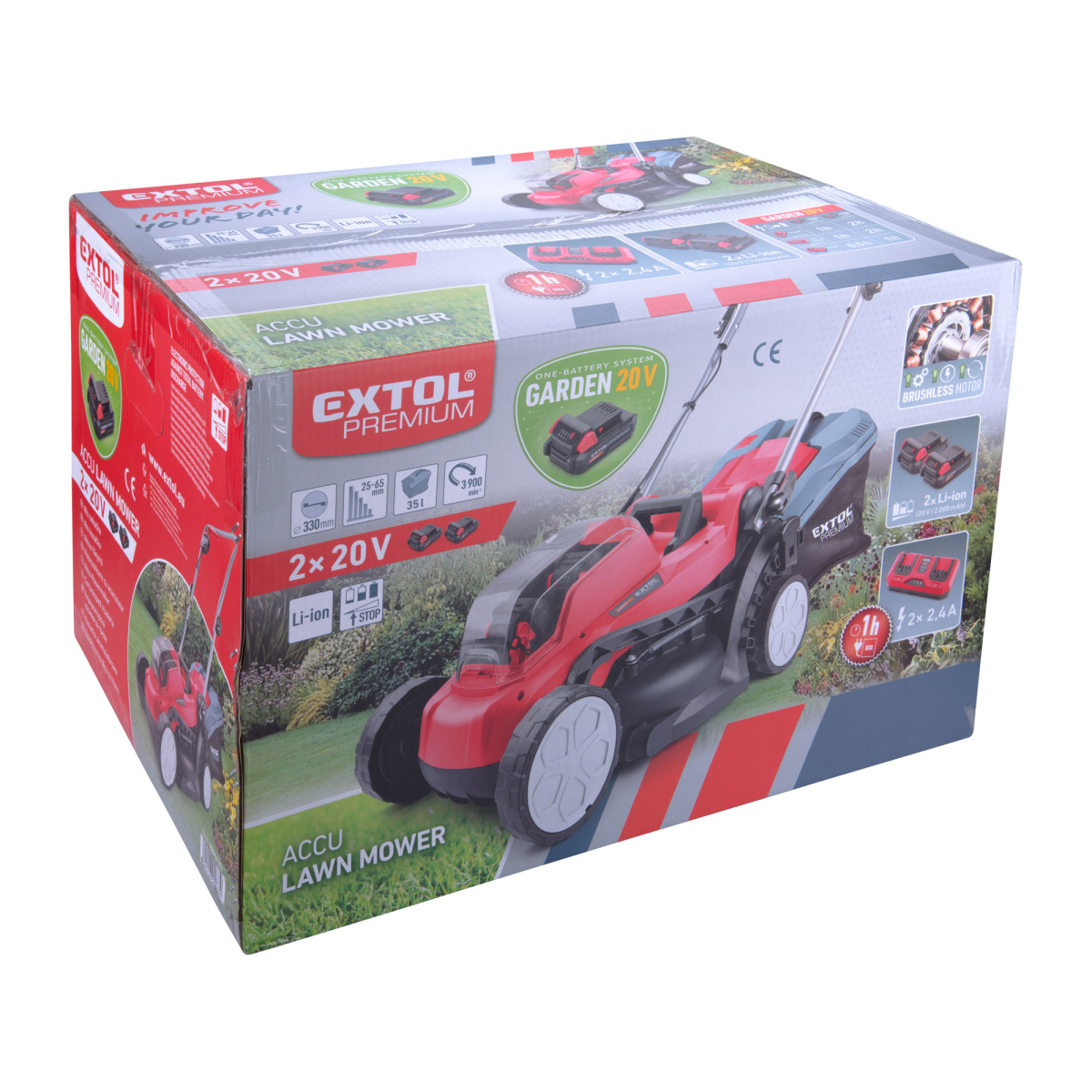Akkumulátoros fűnyíró mozgatás nélkül, BRUSHLESS, 20V Li-ion, 2x2000mAh Előnézet 