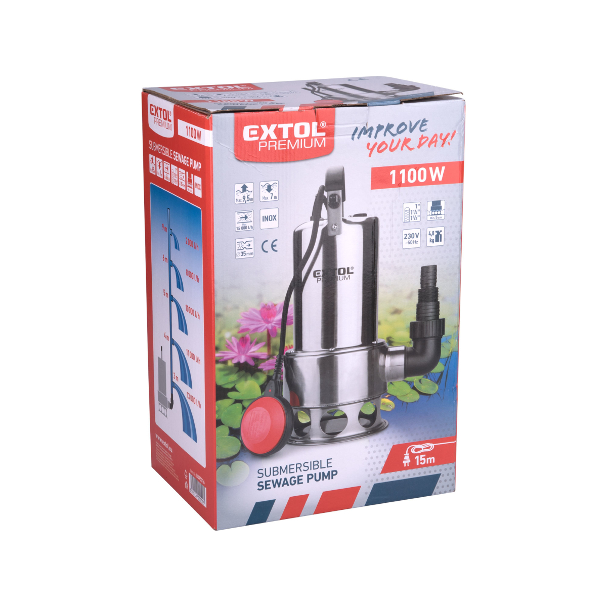 Extol Premium hígtrágyaszivattyú 1100W, 1600l/h, 15m kábel Előnézet 