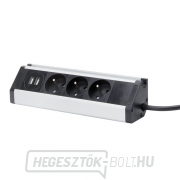 Solight hosszabbító kábel, 3 aljzat 2X USB, 1,5m, 3 x 1mm2, alumínium, sarok kivitelben Előnézet 
