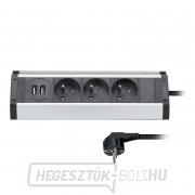 Solight hosszabbító kábel, 3 aljzat 2X USB, 1,5m, 3 x 1mm2, alumínium, sarok kivitelben gallery main image