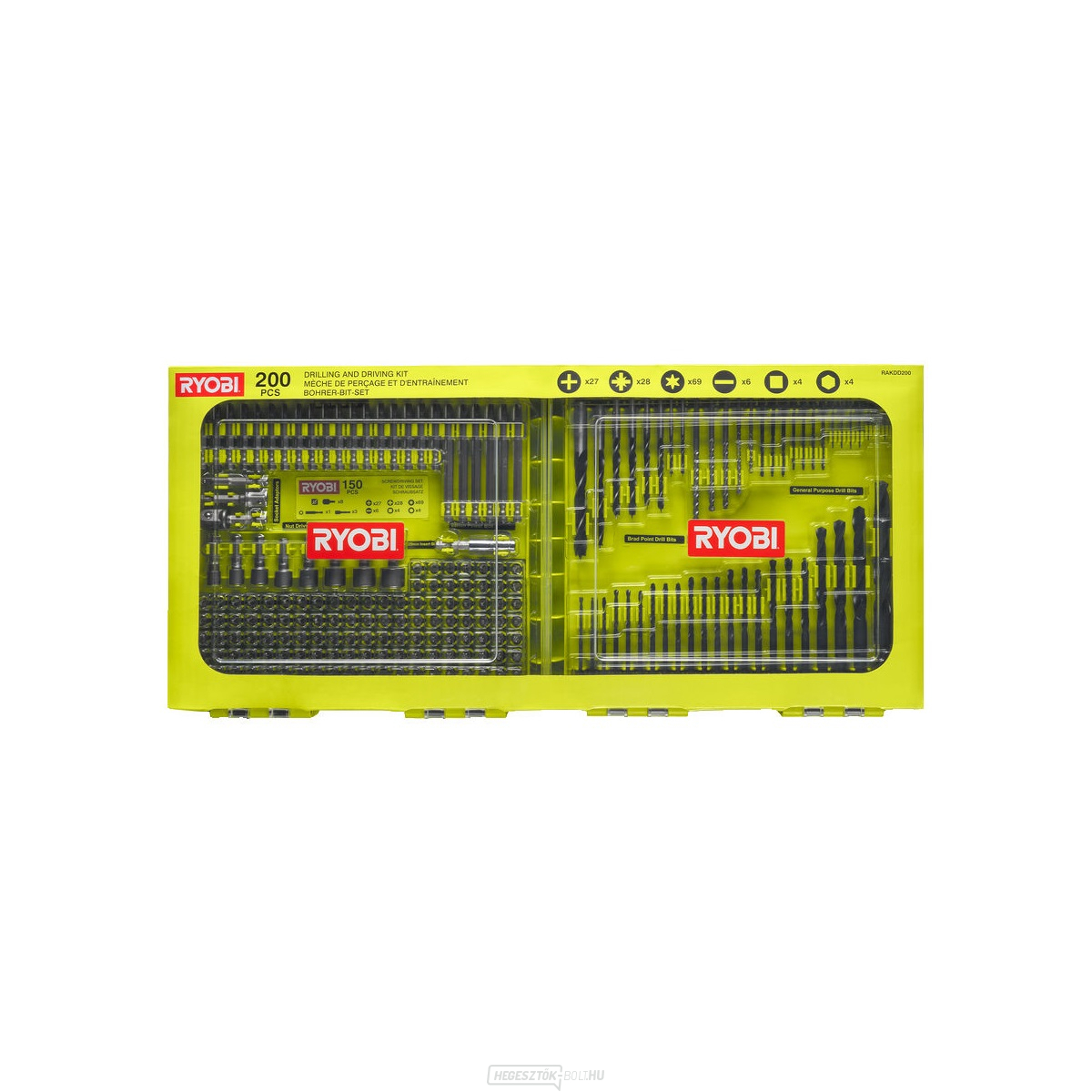 Ryobi RAKDD200 200 darabos fúró- és csavarhúzószár készlet