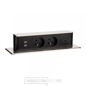 Solight USB kihúzható aljzatblokk, 2 HDMI USB aljzat, rozsdamentes műanyag, 3 x 1mm2, ezüst színű gallery main image