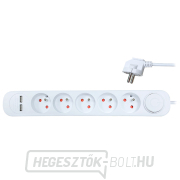 Solight hosszabbító kábel, 5 aljzat, USB 2.4A, fehér, 3 x 1mm2, kapcsoló, 2m Solight hosszabbító kábel, 5 aljzat, USB 2.4A, fehér, 3 x 1mm2, kapcsoló, 2m gallery main image