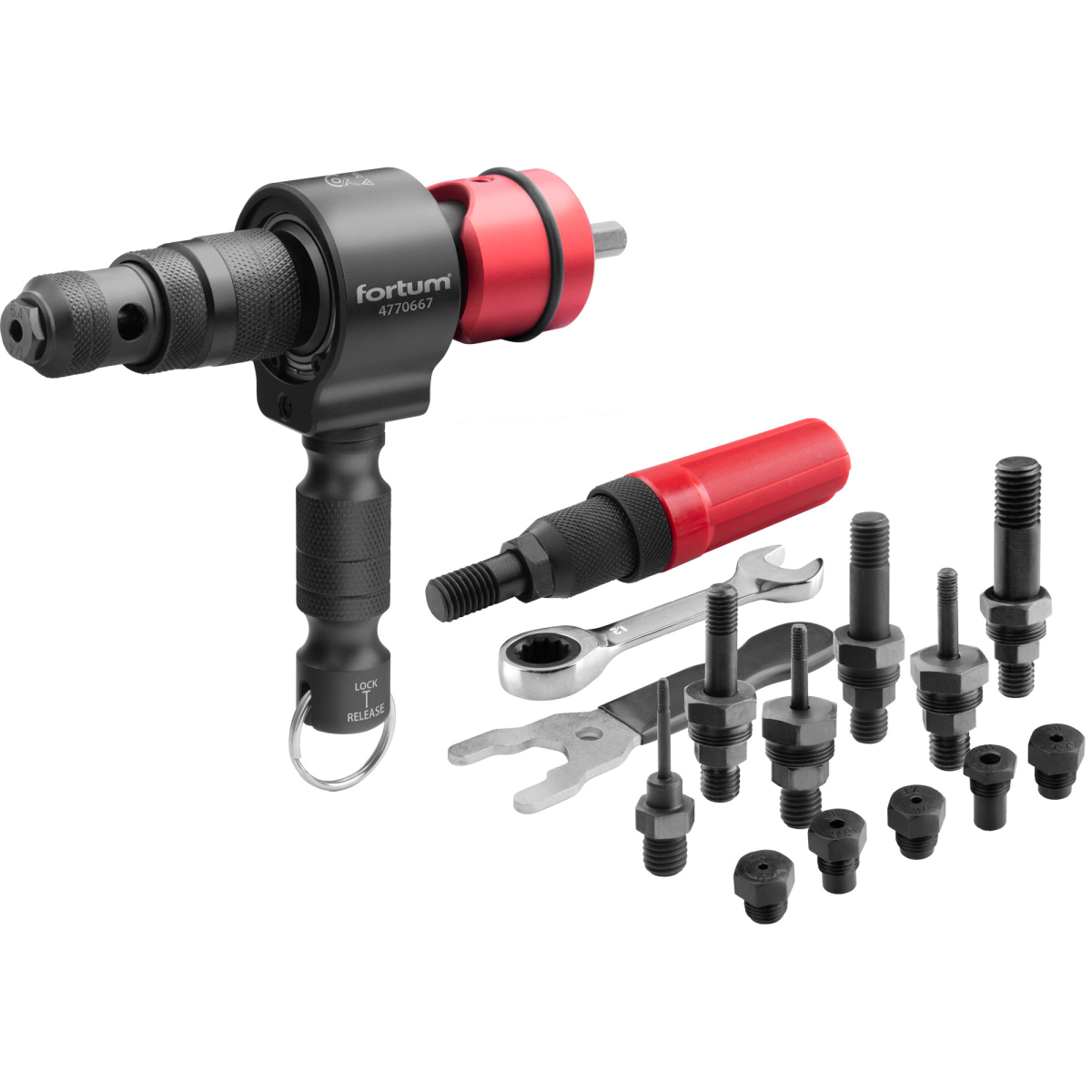 Szegecstartó a T-COMBO fúrógéphez, készlet M3-M12 anyákhoz és 2,4-6,4 mm-es szegecsekhez, CrMoV