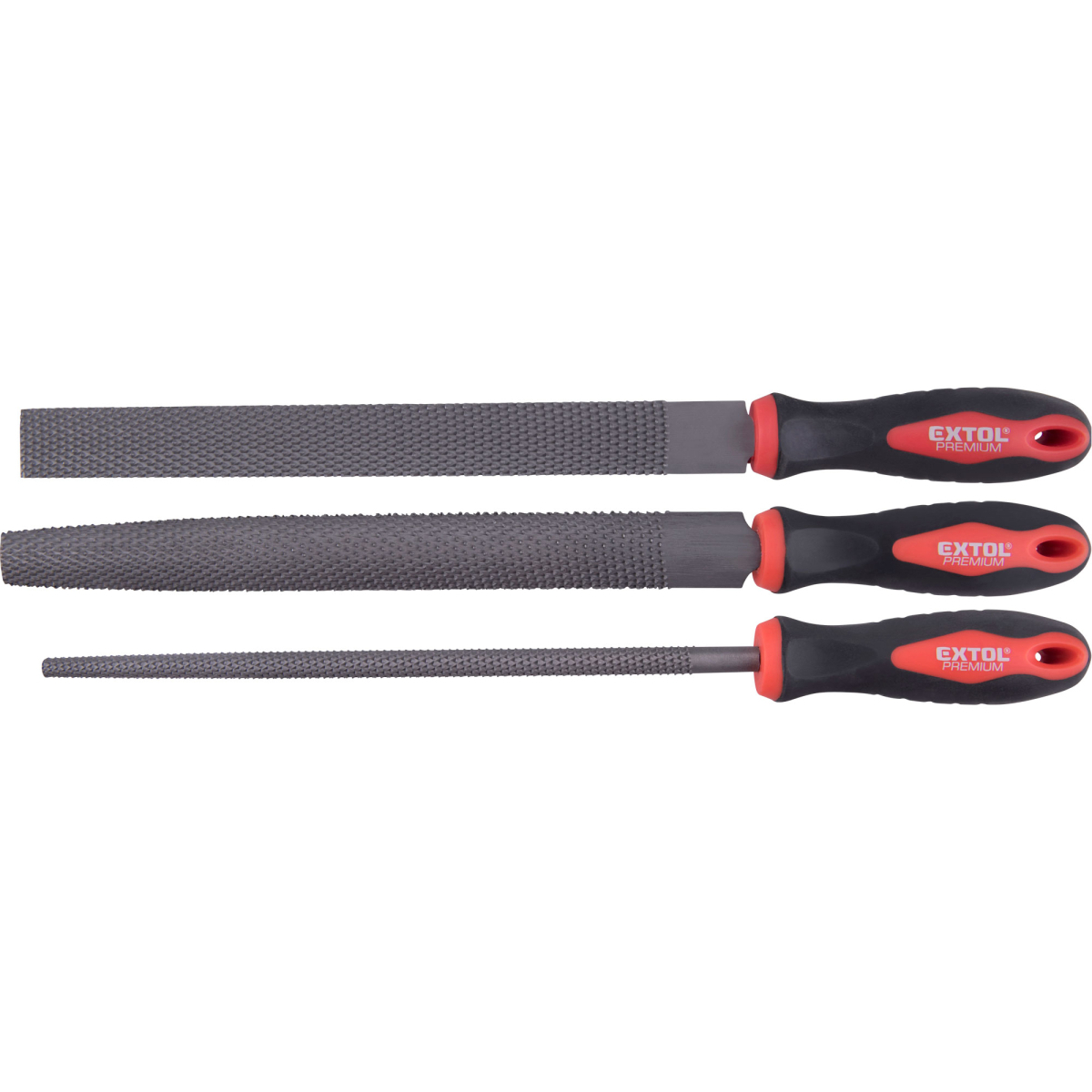 Reszelő, 3 darabos készlet, 250mm, sec 2, a készlet tartalmaz: lapos, szelvényes és kerek reszelőt
