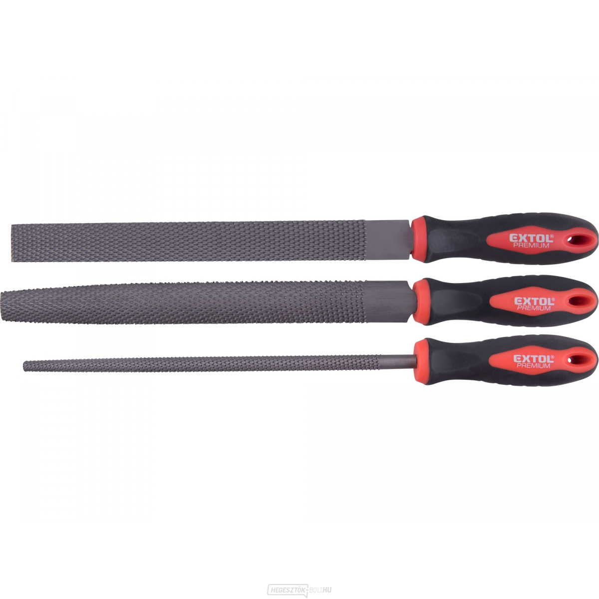 Reszelő, 3 darabos készlet, 250mm, sec 2, a készlet tartalmaz: lapos, szelvényes és kerek reszelőt
