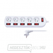 Solight hosszabbító kábel, 5 aljzat, fehér, 6x kapcsoló, 3m gallery main image