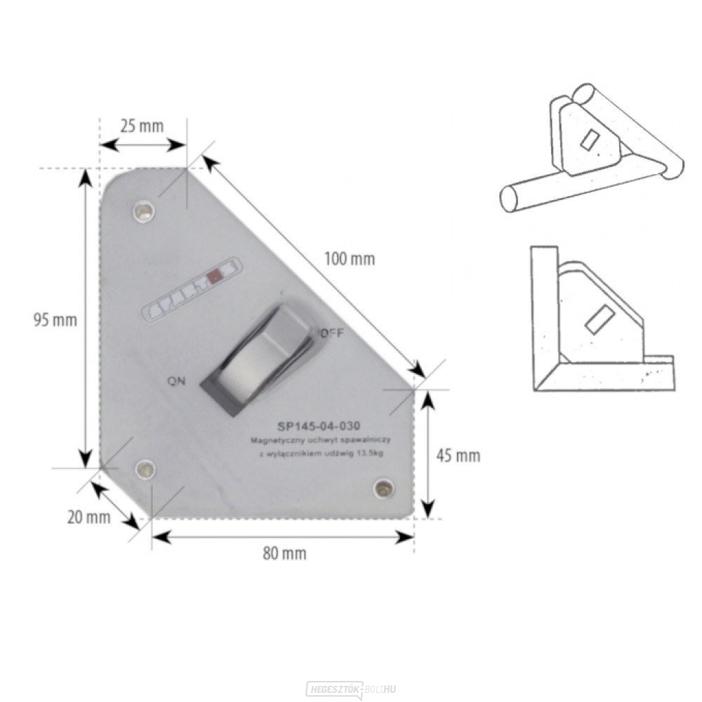 Szögmágnes 25kg, kapcsolható