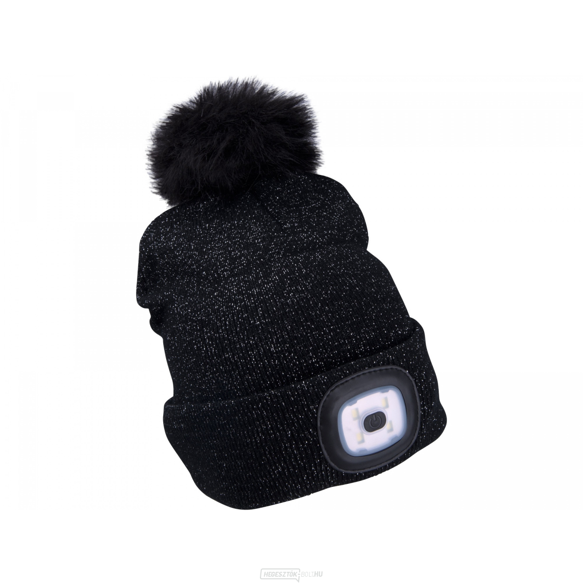 Sapka fejlámpával 4x45lm, USB töltéssel, fekete csillámmal és pomponnal, univerzális méretben Sapka fejlámpával 4x45lm, USB töltéssel, fekete csillámmal és pomponnal, univerzális méretben gallery main image