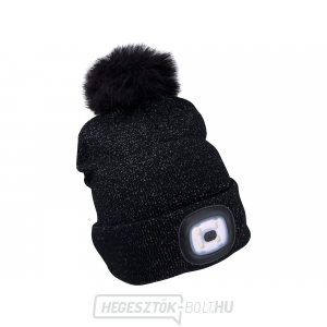 Sapka fejlámpával 4x45lm, USB töltéssel, fekete csillámmal és pomponnal, univerzális méretben Sapka fejlámpával 4x45lm, USB töltéssel, fekete csillámmal és pomponnal, univerzális méretben gallery main image