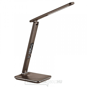 Solight LED asztali lámpa kijelzővel, 9W, választható fényhőmérséklet, bőr, barna