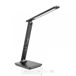Solight LED asztali lámpa kijelzővel, 9W, választható fényhőmérséklet, bőr, fekete