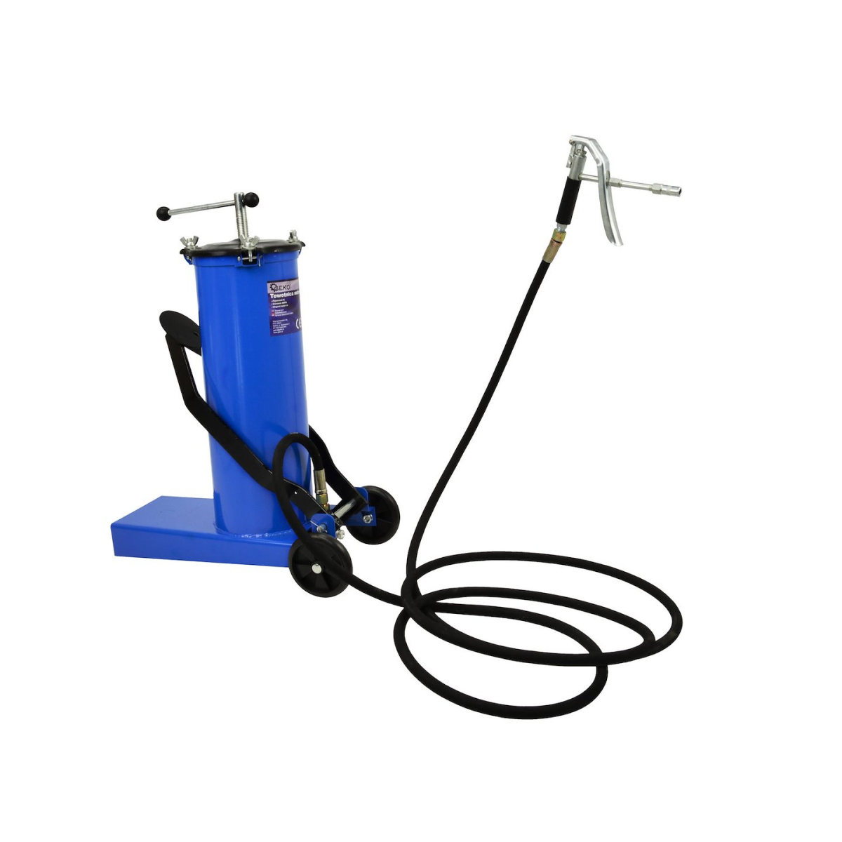 Pneumatikus zsírzóprés, 6 literes űrtartalom, 4 méteres tömlő, pedállal, mobil
