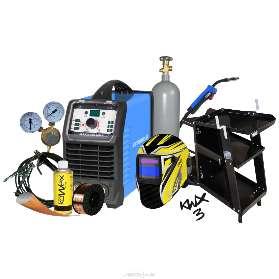 MAKIN 200 Multi MIG LCD PFC inverter + 4m-es égő + sisak + teli palack + kocsi + szelep + huzal + elválasztó. spray + kábelek