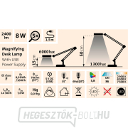 Asztali lámpa nagyítóval, USB tápegységgel, 1300lm, 3 színű fény, 5x nagyítással náhled