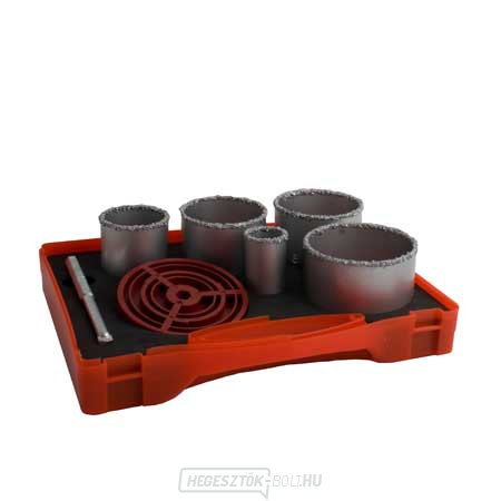 Keményfém fúrókészlet 33,53,67,73,83mm centráló fúró adapterrel