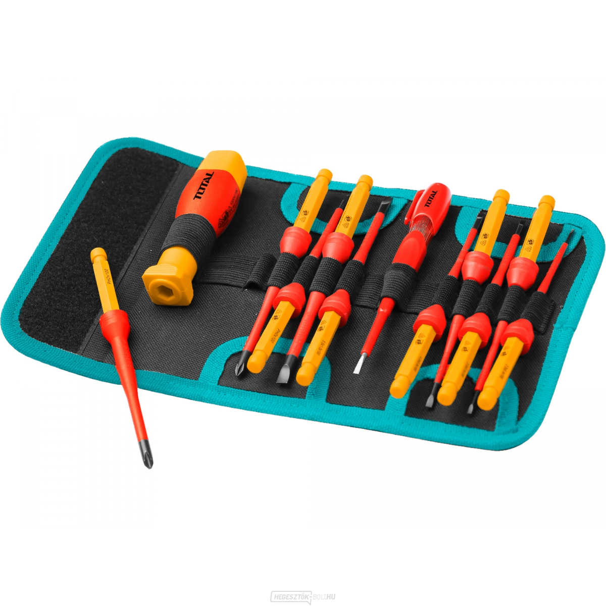 Villanyszerelő csavarhúzó, 12 darabos készlet, cserélhető markolat, ipari